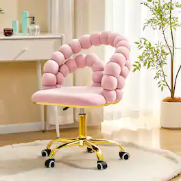 Loheer - Loheer- Vanity Chair Pink Velvet Bubble Swivel Rolling Makeup Chair for Bedroom Home Office with Gold Base 2 ft - Gold,Pink