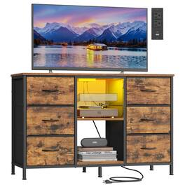 Songmics Home - TV Stand for TVs Up to 55 Inches, Dresser for Bedroom, Living Room, Chest of Drawers, Steel, 6 Drawers and 2 Shelves - Rustic Brown