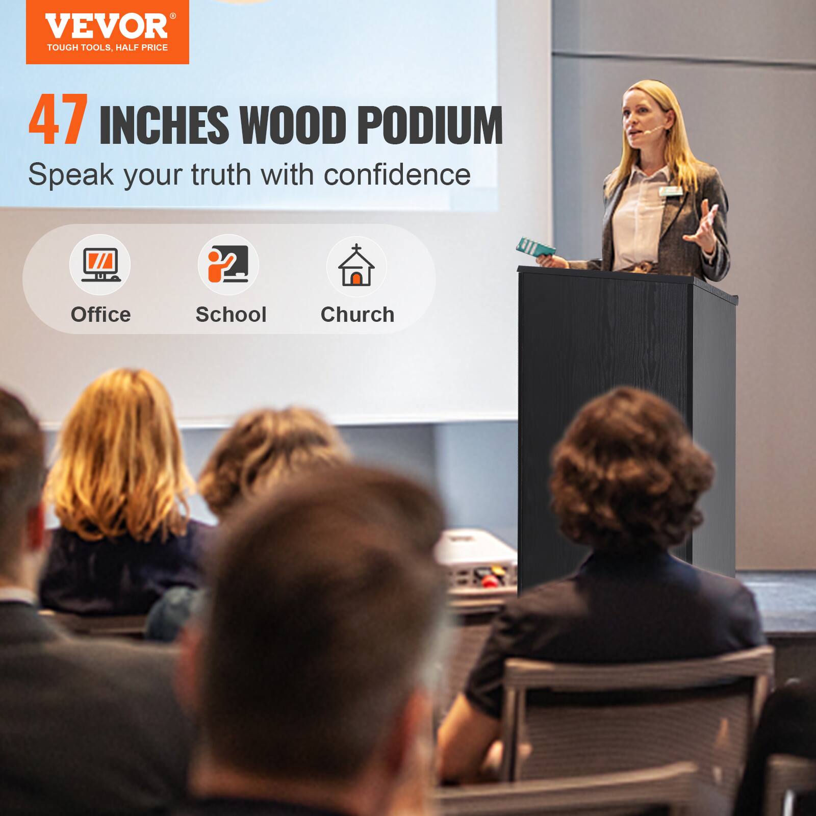 VEVOR TOUGH TOOLS HALF PRICE 47 INCHES WOOD PODIUM Speak your truth with confidence V/A Office School Church