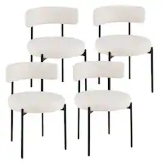 Front. Gymax - Gymax Round Dining Chairs Set of 4 w/ Curved Backrest Filled Sponge Metal Legs - White.
