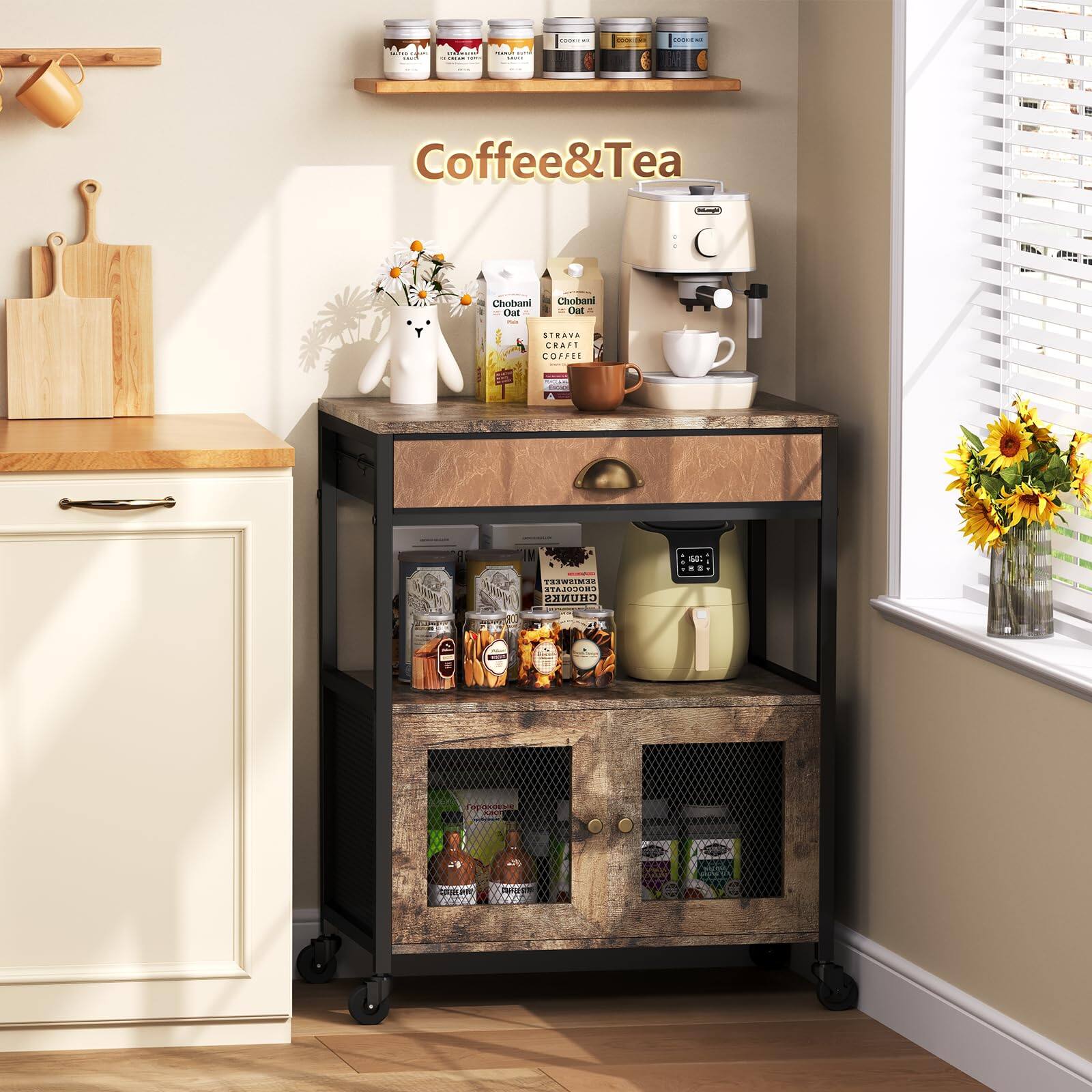 The Best Inks Coffee Bar Cabinet 3 Tiers Kitchen Cart With Drawer For ...