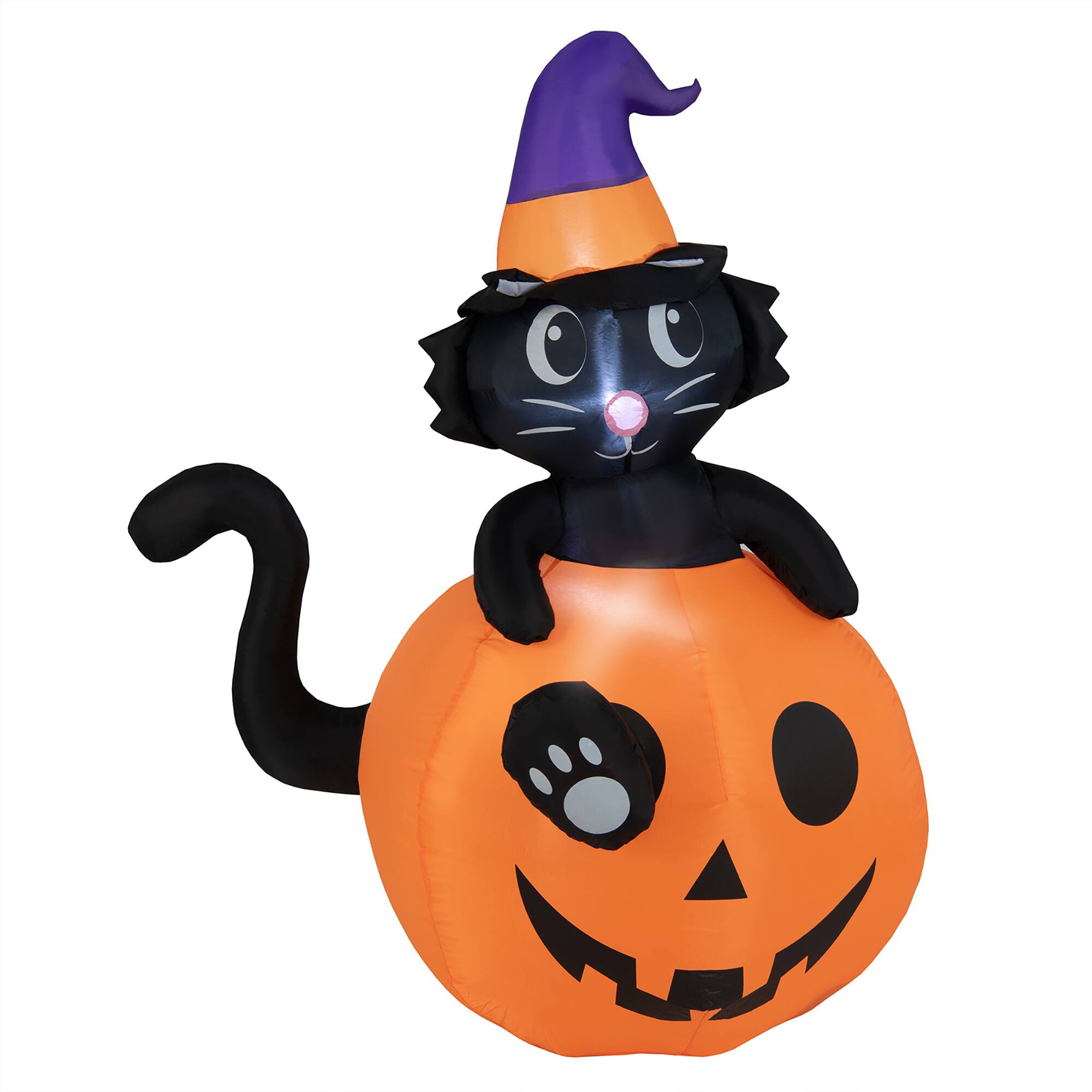 Alt View 11. Costway - 5 FT Tall Halloween Inflatable Décor Black Cat Sitting in Pumpkin w/ LED Lights - Orange/Purple.