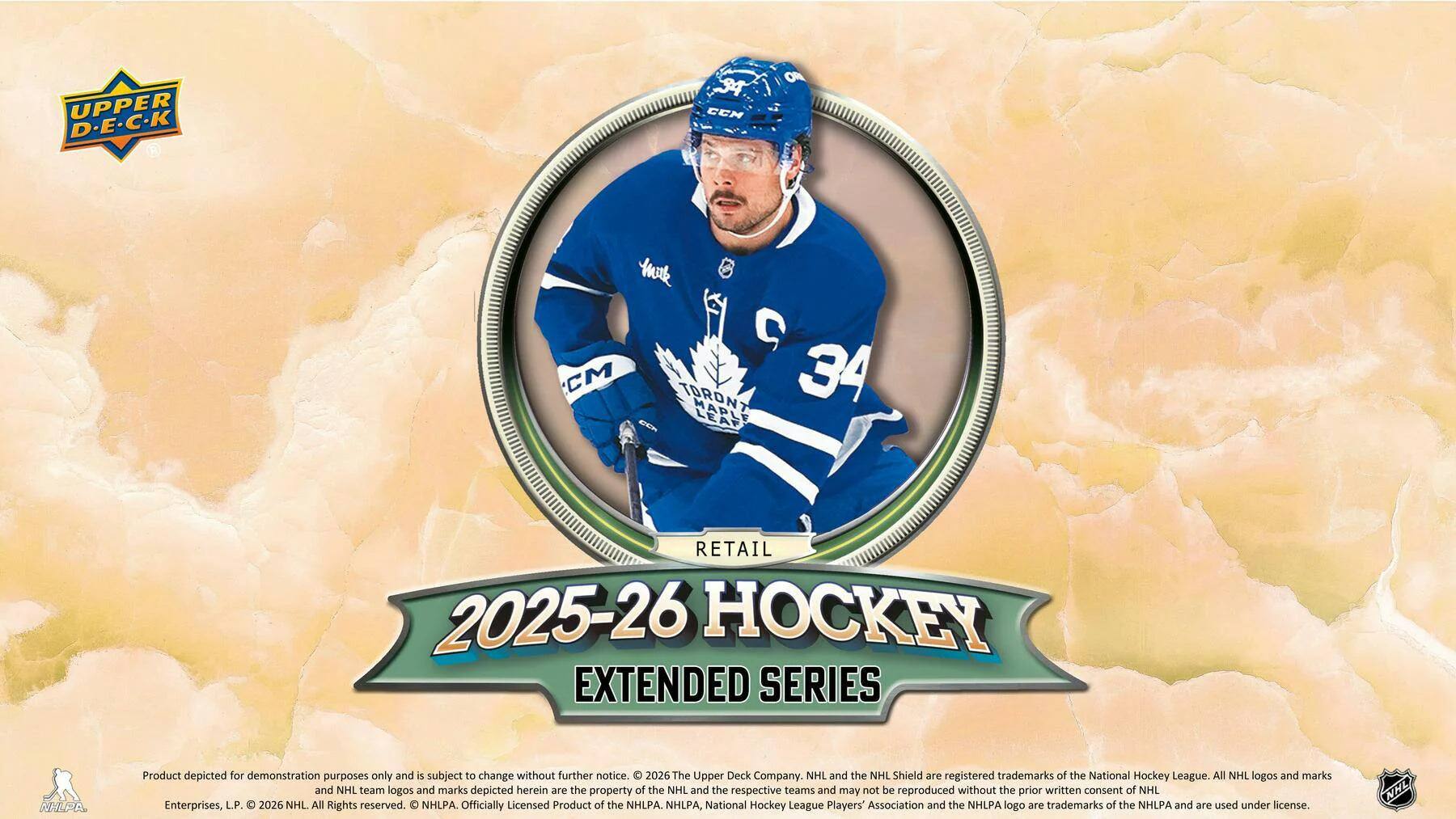 UPPER D-E-C.K  
34 CCN ON  
C CM TORONT  
34 ANCA LAR  
RETAIL  
2025-26 HOCKEY EXTENDED SERIES  
NNUFA  
Product depicted for demonstration purposes only and is subject to change without further notice.  
2026 The Upper Deck Company.  
NHL and the NHL Shield are registered trademarks of the National Hockey League.  
All NHL logos and marks and NHL team logos and marks depicted herein are the property of the NHL and the respective teams and may not be reproduced without the prior written consent of NHL Enterprises, L.P.  
2026 NHL All Rights reserved.  
10 NHLPA. Officially Licensed Product of the NHLPA.  
NHLPA, National Hockey League Players' Association and the NHLPA logo are trademarks of the NHLPA and are used under license.  
NHL