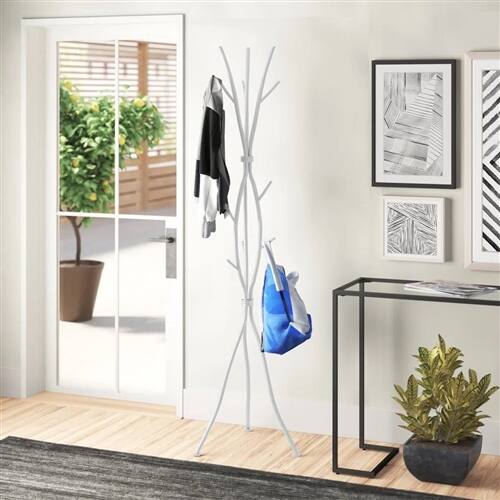 Back. SlickBlue - Entryway Metal Hall Tree with Coat Rack and Built-In Umbrella Holder - White.