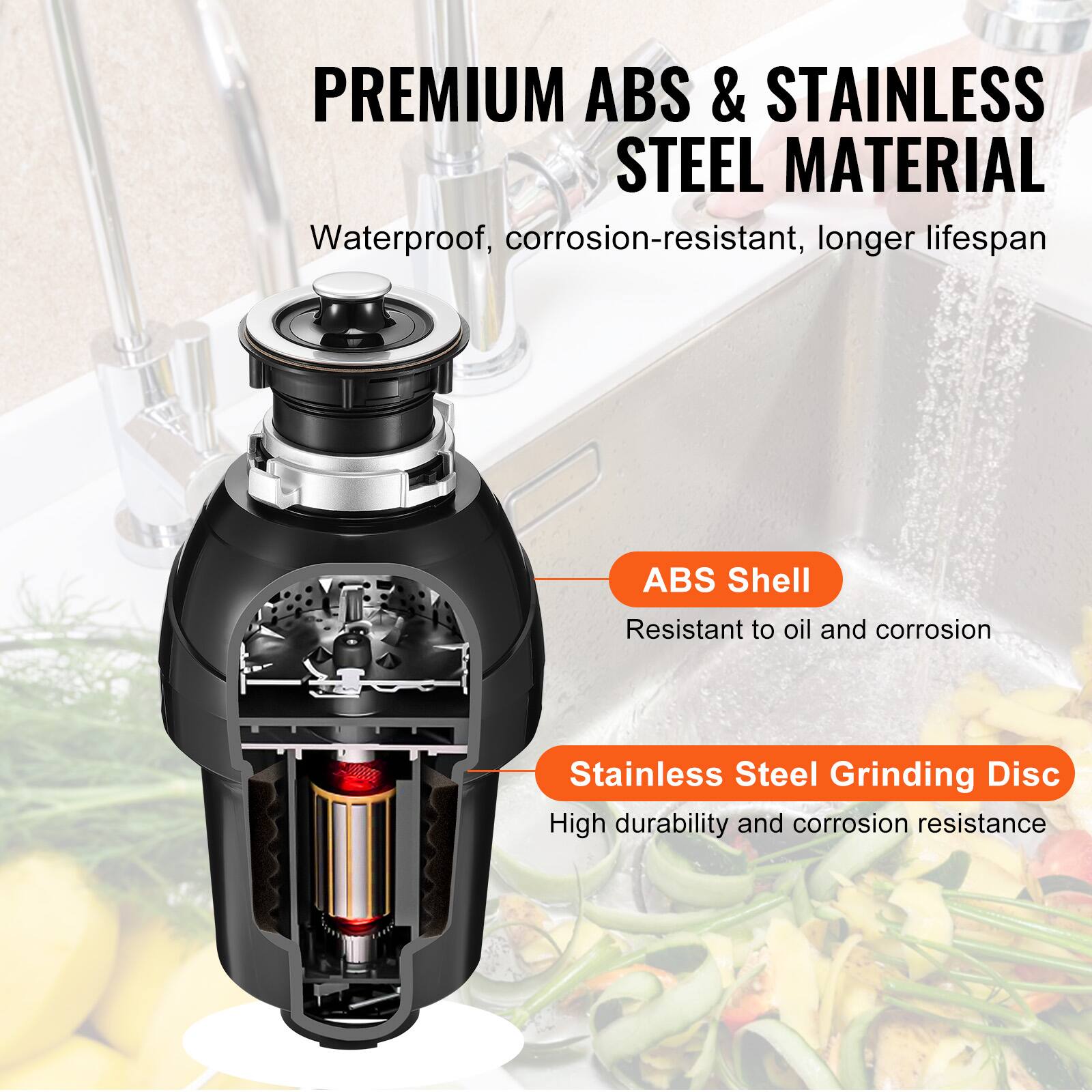 PREMIUM ABS & STAINLESS STEEL MATERIAL  
Waterproof, corrosion-resistant, longer lifespan  
ABS Shell  
Resistant to oil and corrosion  
Stainless Steel Grinding Disc  
High durability and corrosion resistance