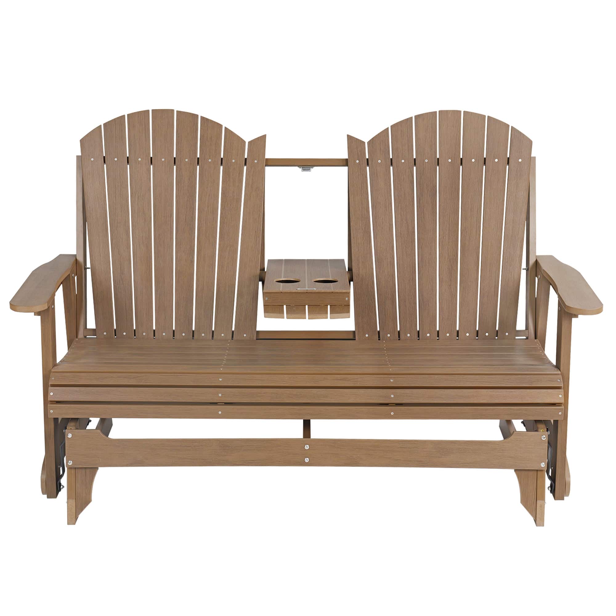 Fortune Candy - HIPS Poly Lumber Outdoor Patio Glider w/Foldable Cupholders, 900 LB Capacity for Porch Yard Garden (3-Seat - Brown