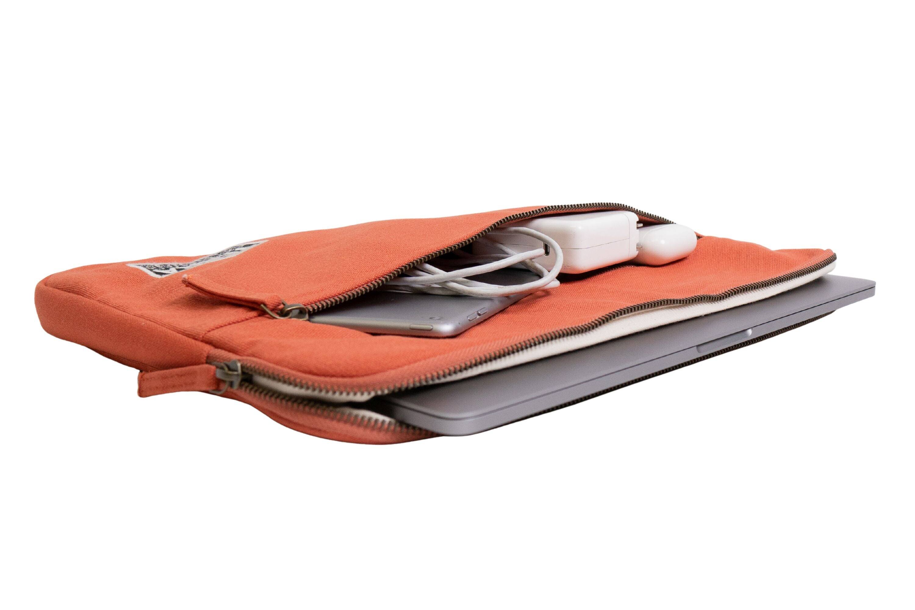 Left. Terra Thread - Organic Cotton Laptop Sleeve 15 inches - Burnt Orange.
