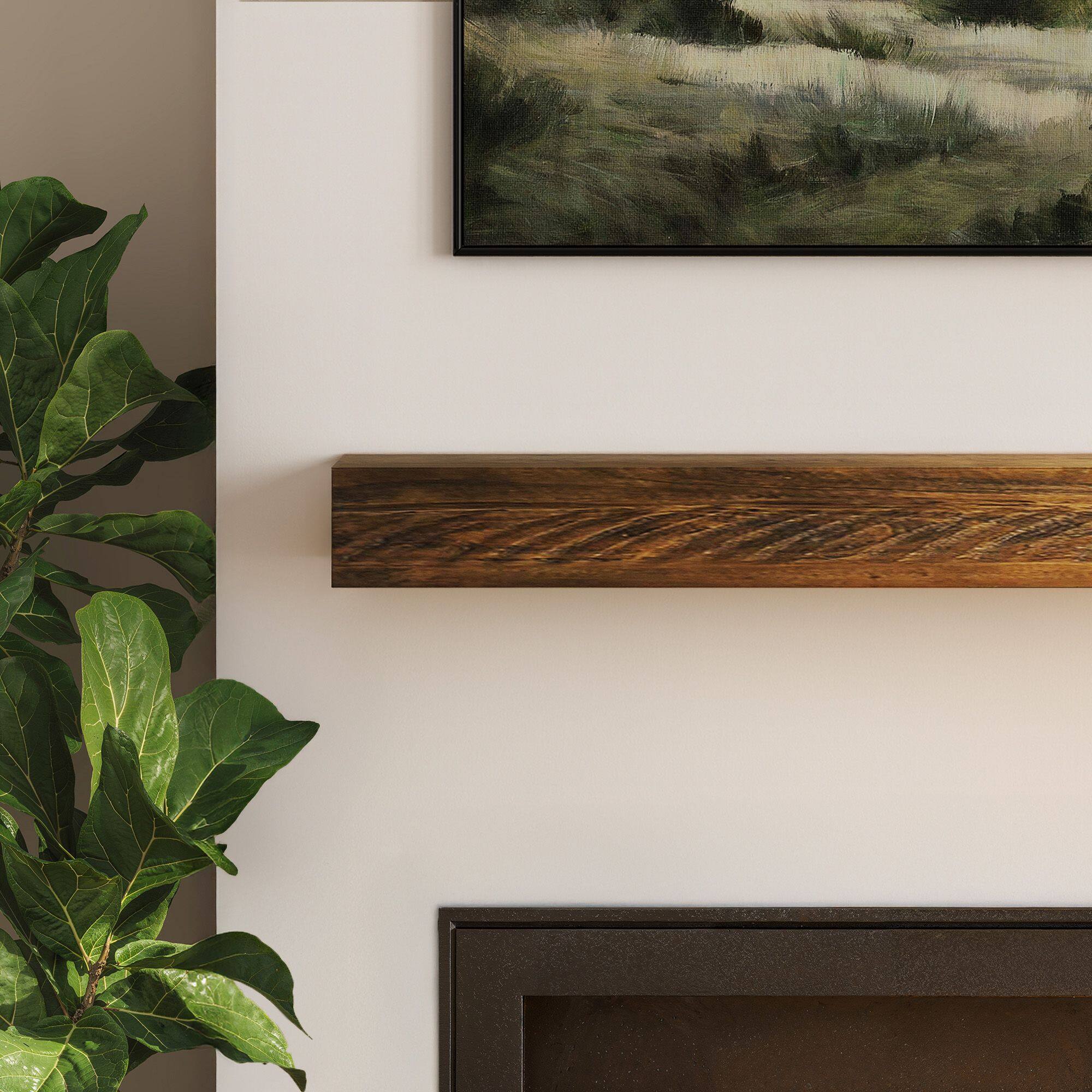 Alt View 4. Plank+Beam - Rustic Floating Shelf/Fire Beam (72in / 1829mm), Rustic Barnwood - Rustic Barnwood.