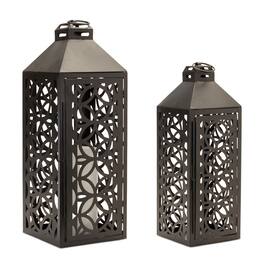 BreeBe - Ornate Geometric Metal Lantern (Set of 2) - Black