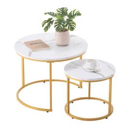 VEVOR - Nesting Coffee Table Set of 2, 23.6 in Round Coffee Table, Nesting Tables for Small Place, Vintage End Side Tables - White