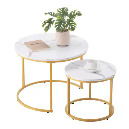 Front. VEVOR - Nesting Coffee Table Set of 2, 23.6 in Round Coffee Table, Nesting Tables for Small Place, Vintage End Side Tables - White.