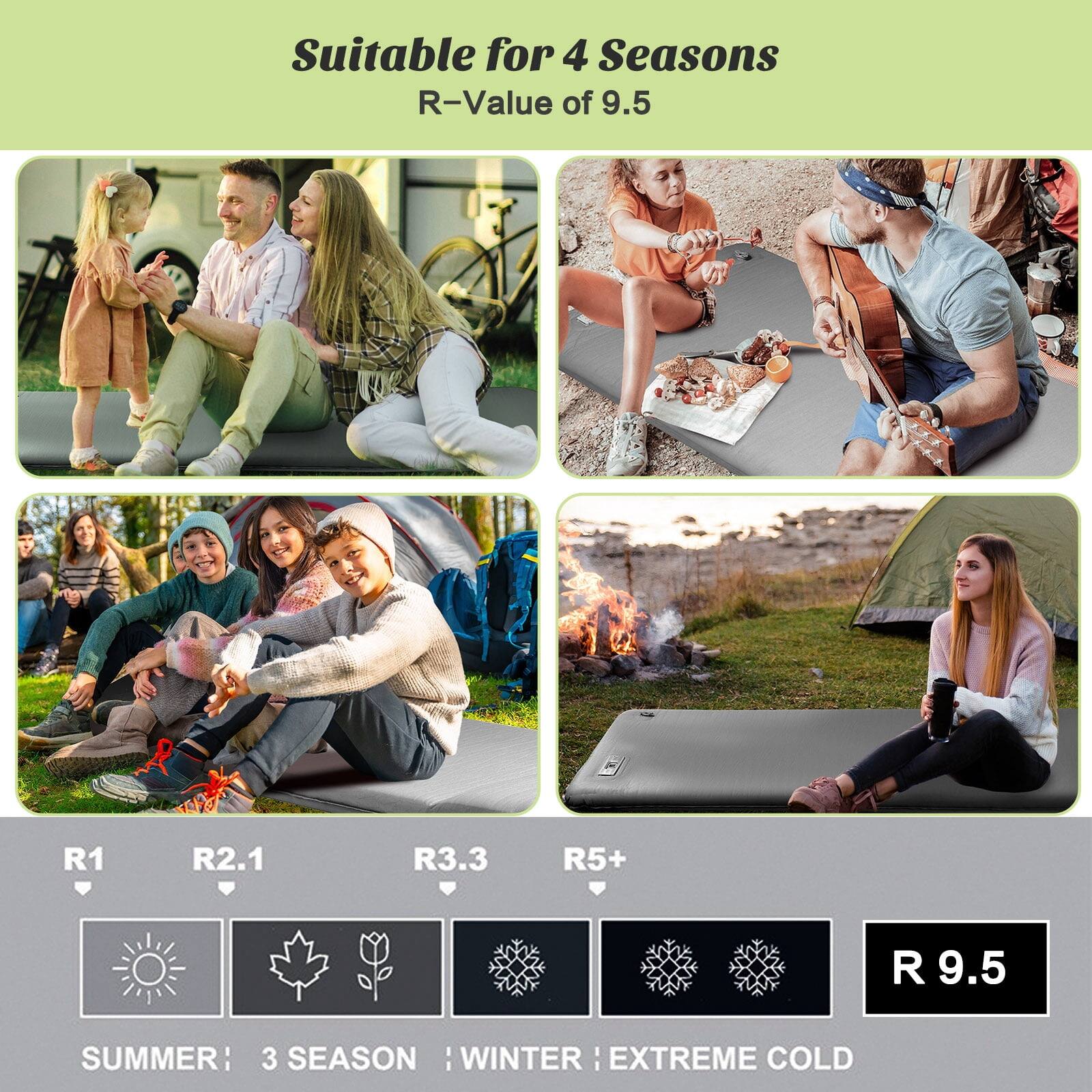 Suitable for 4 Seasons  
R-Value of 9.5

R1  
R2.1  
R3.3  
R5+  
R9.5

SUMMER  
3 SEASON  
WINTER  
EXTREME COLD