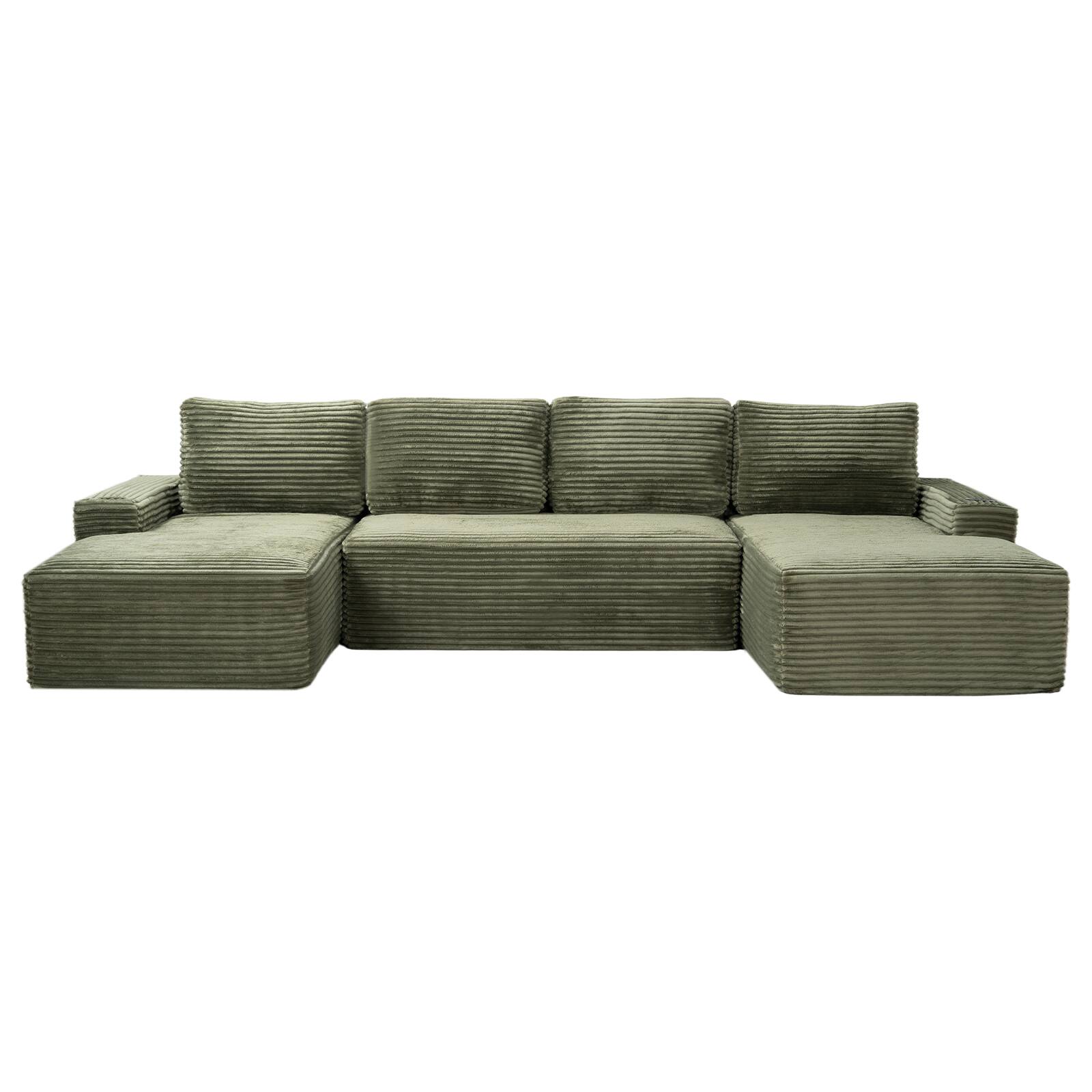 Angle. Roomtec - Compressible UShaped Sectional Sofa SetMinimalist Style Modular Sectional Sofa Corduroy Fabric Cloud Couch for Living - Green.