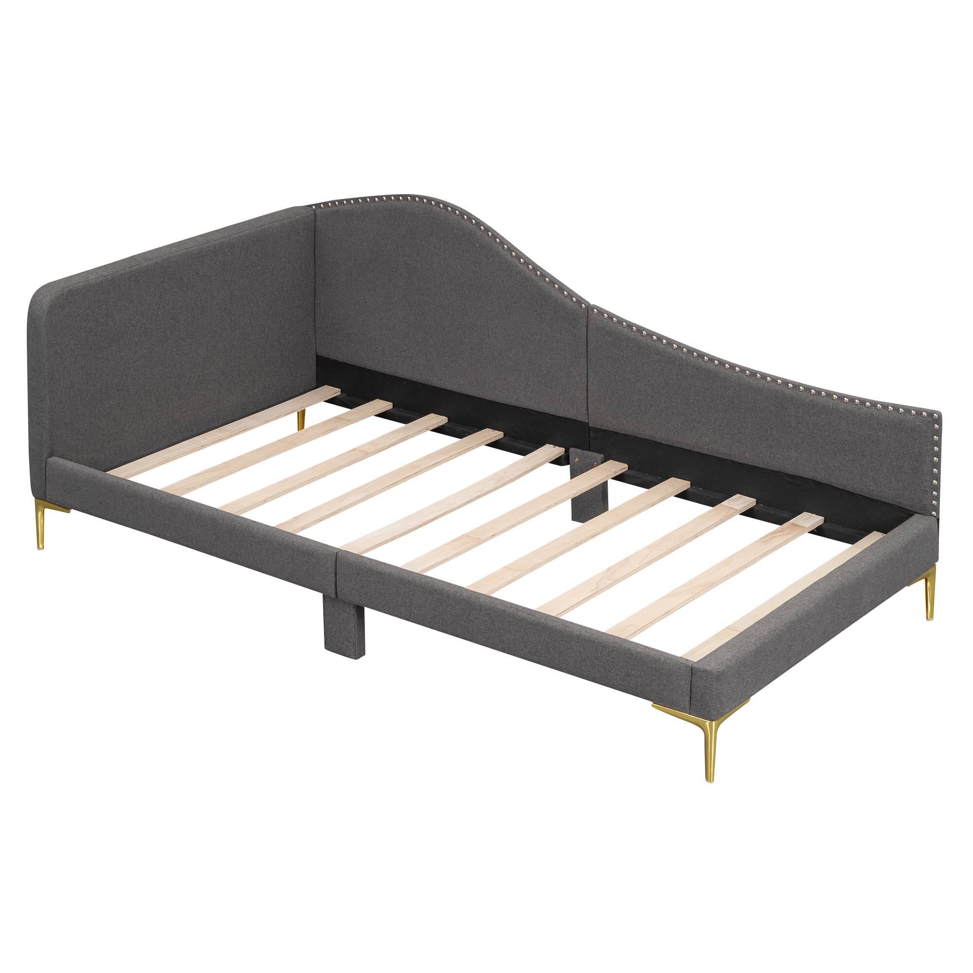 Left. Whisen - Twin Size Upholstered Daybed with Backrest and Armrest for Bedroom Guest Room and Compact Living Spaces - Gray.