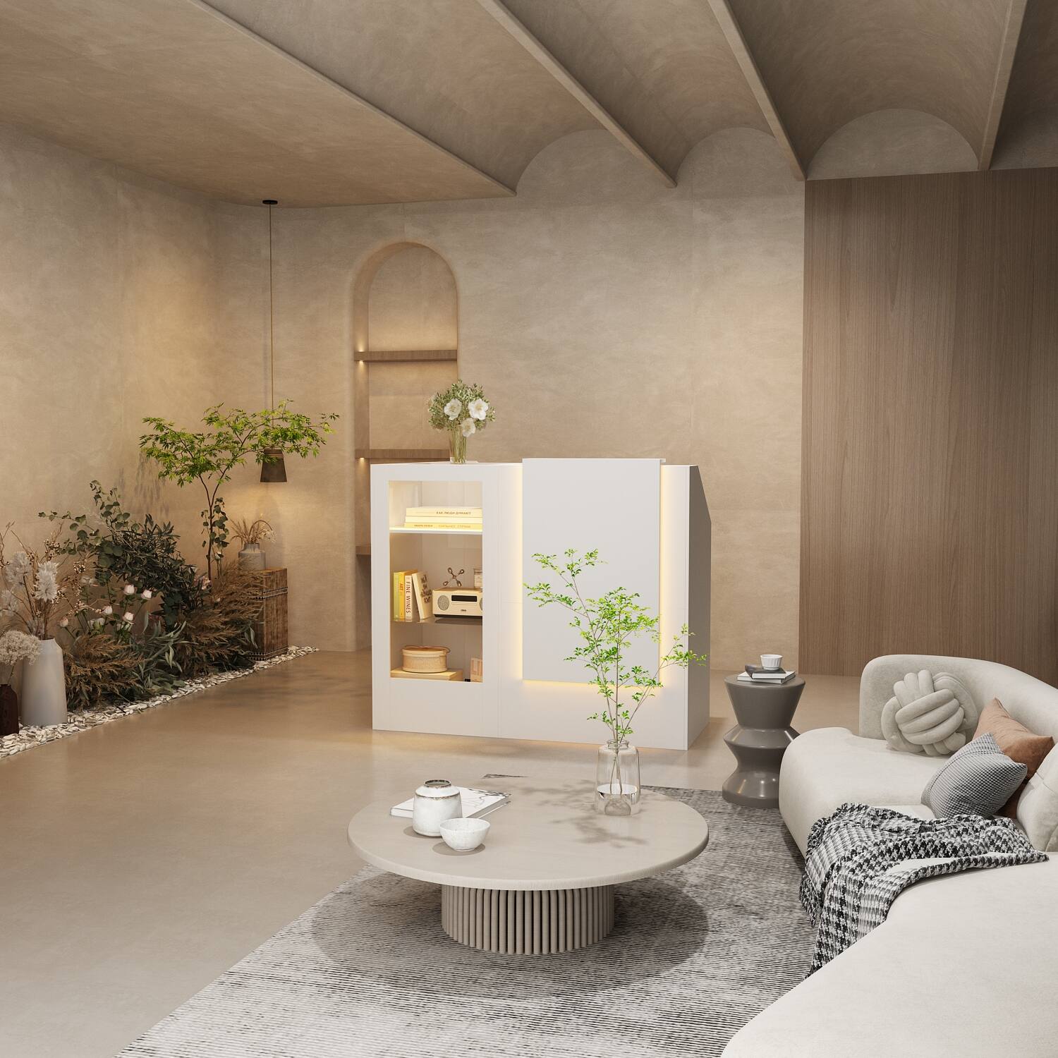 Alt View 9. Famapy - Modern Reception Desk with LED Light Front Counter with Storage Display Shelves for Office Store Salon Showroom - White.