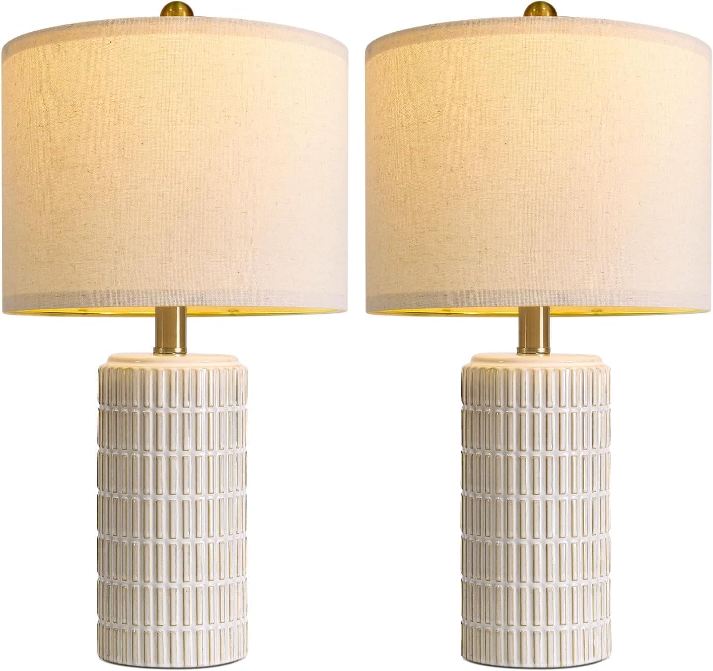 FINEAK - Modern Ceramic Table Lamps Set of 2 for Stylish Home Decor - Beige and White