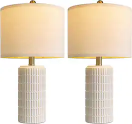 FINEAK - Modern Ceramic Table Lamps Set of 2 for Stylish Home Decor - Beige and White