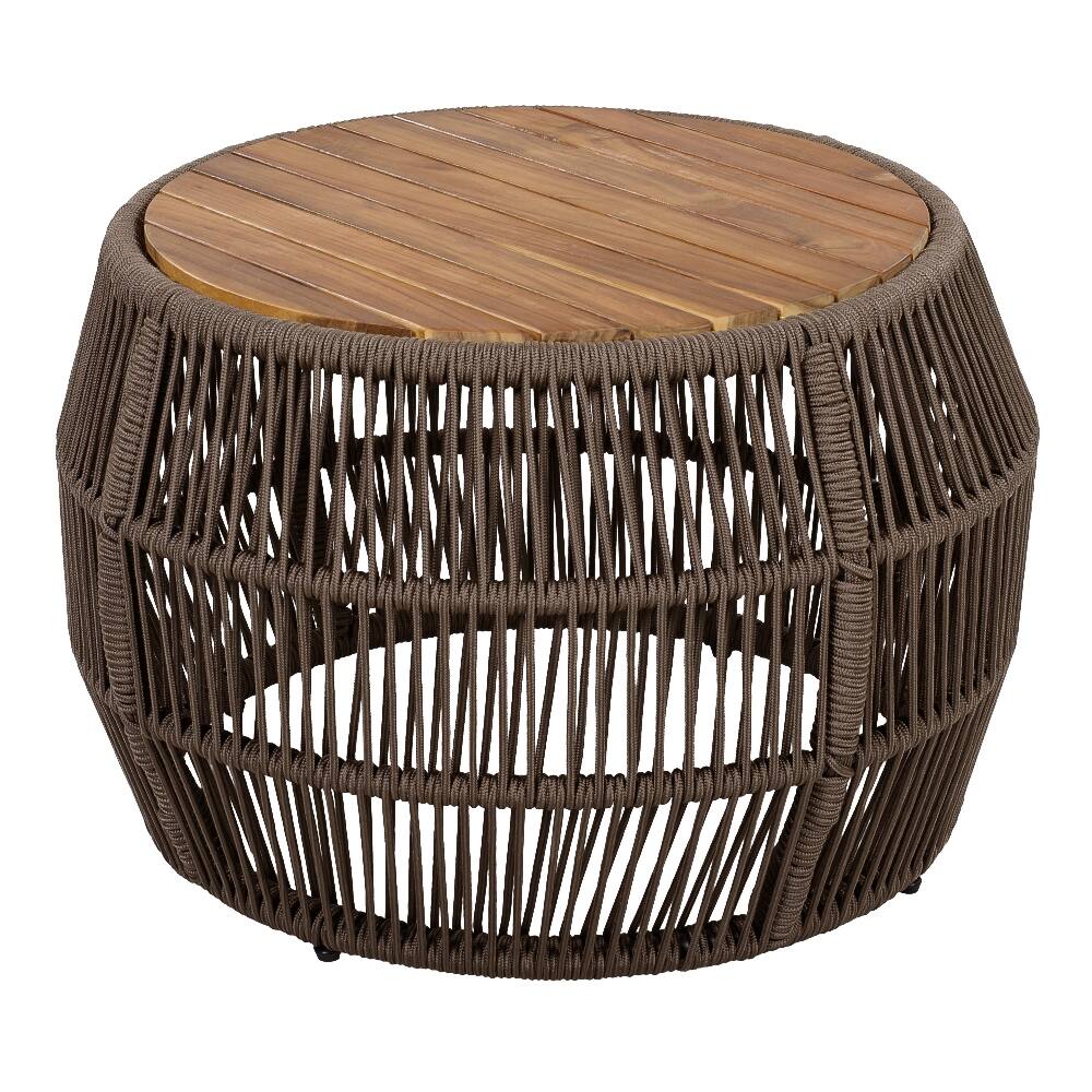 Back. Loheer - Loheer Acacia Wood Side Table Round Outdoor Table Grey Rope - Grey.