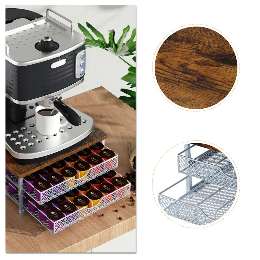 Two Tier Coffee Rack Oumilen 2 Tier Silver Metal Coffee Pod Storage Drawer Organizer with ...