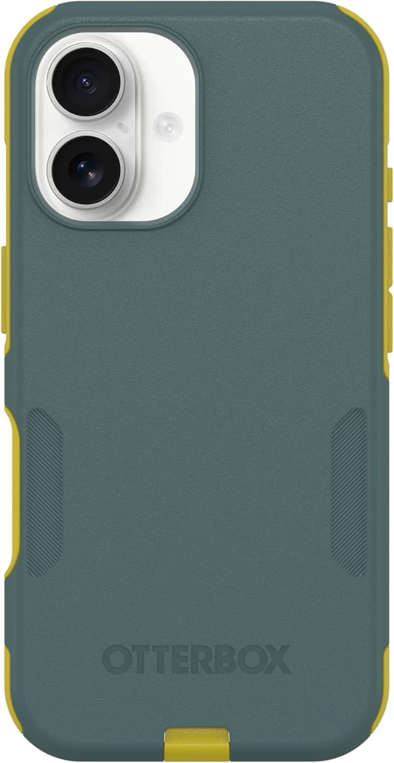 Left. OtterBox - OtterBox - Commuter Series Hard Shell for MagSafe for Apple iPhone 16 - Ocean Sunrise (Green & Yellow).