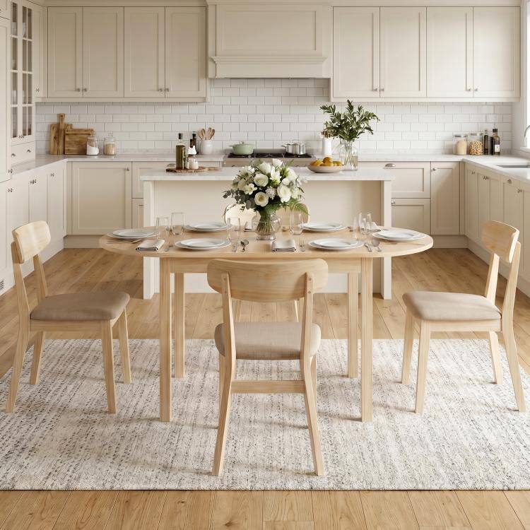 Alt View 2. PULUZ - 55 inch Wood Kitchen Table, Drop Leaf Tables for Small Spaces - Natural.