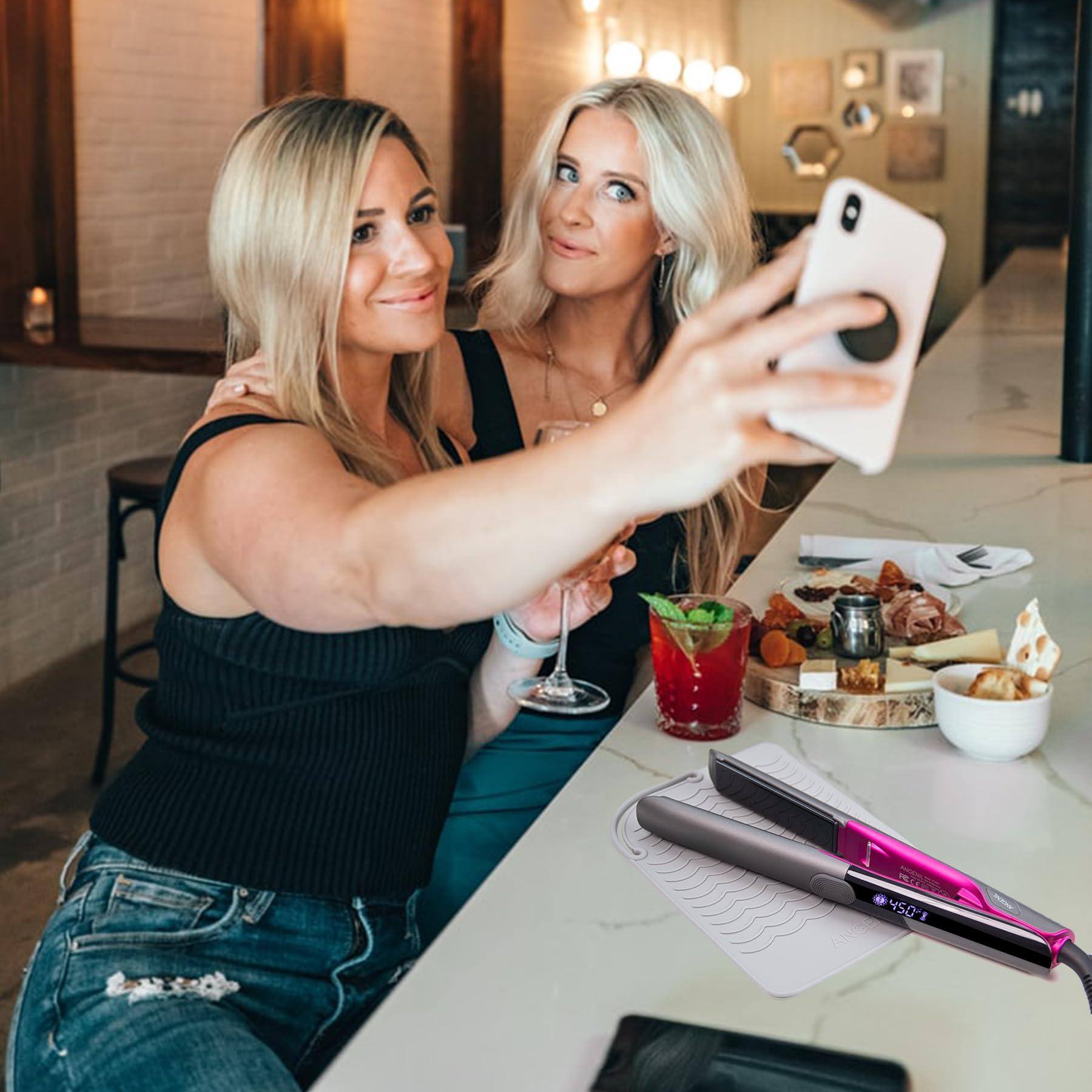 Alt View 3. Live At Space - Professional Titanium Flat Iron Hair Straightener And Curler 2 In 1 Dual Straighteners For Women 20s - Yellow 0.7 Inch.