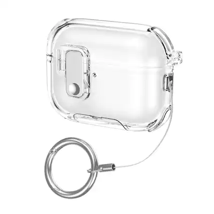 Front. Dteck - Hard Earphone Case for AirPods Pro 3rd Gen (2025),Shockproof Earbuds Case,Slim Safety Lock Cover with Metal Ring Buckle - Clear.