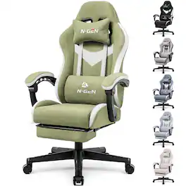Neo Chair - Gaming Chair Office Computer Desk Breathable Fabric Ergonomic Reclining Backrest Footrest High Density Foam Heavy Duty - Green
