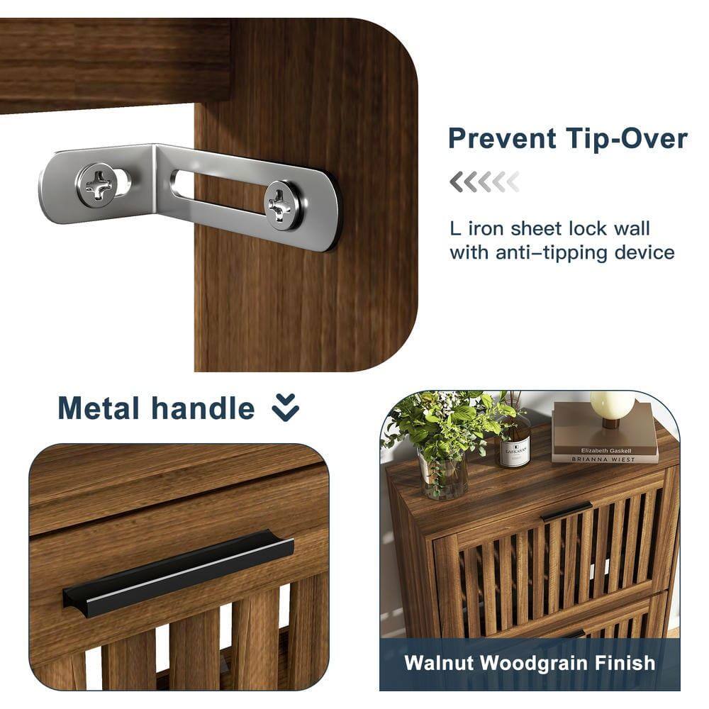 Prevent Tip-Over  
L iron sheet lock wall with anti-tipping device  

Metal handle  

Walnut Woodgrain Finish