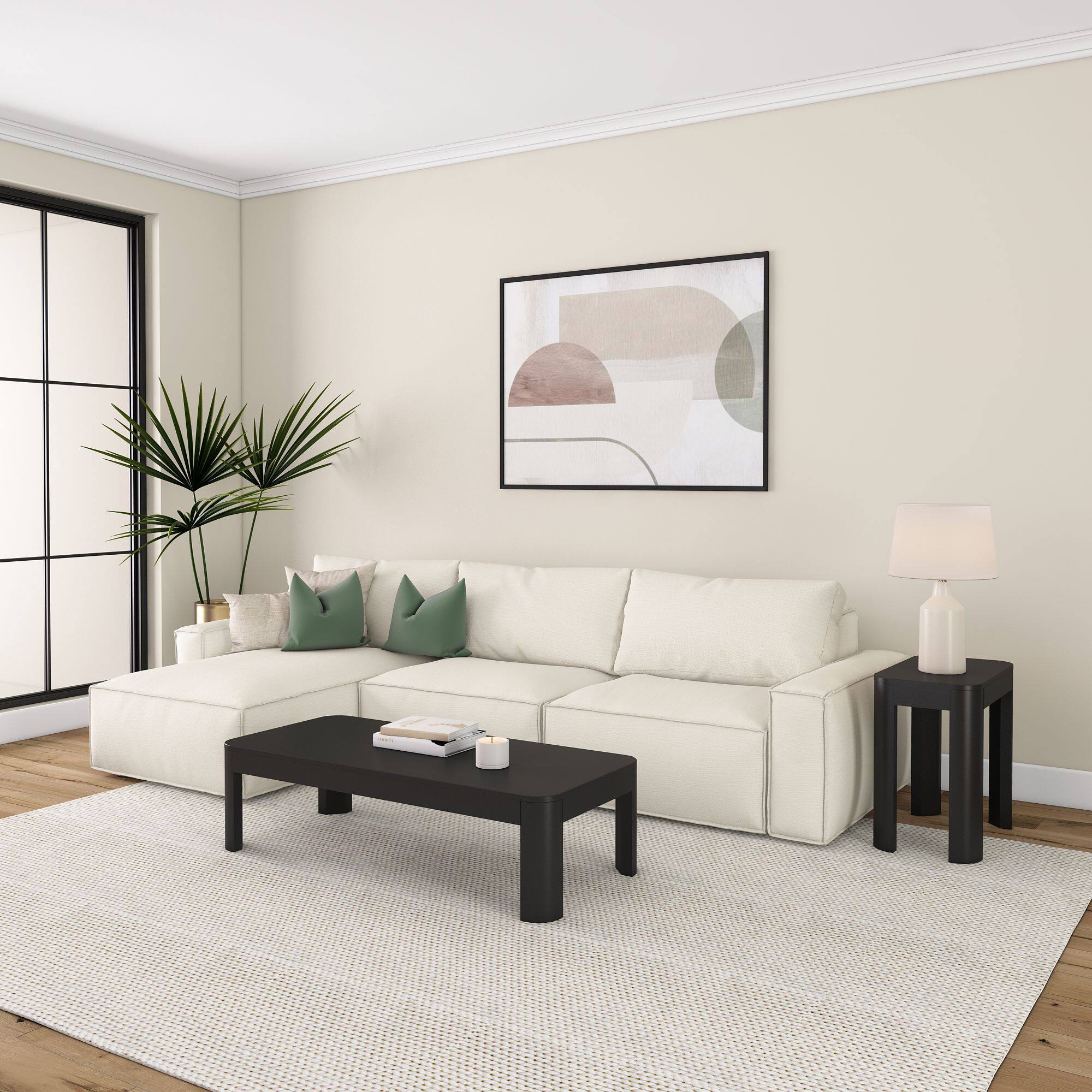 Alt View 4. Plank+Beam - Modern Rounded Rectangular Side Table (25in x 15in / 630mm x 375mm), Black - Black.