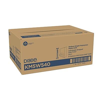 DIRIE KM5W540 Medium-Weight Polystyrene Plastic Knife Individually Wrapped Grab 'Go Black 6 Cartons of 90 Knives (540 Total)