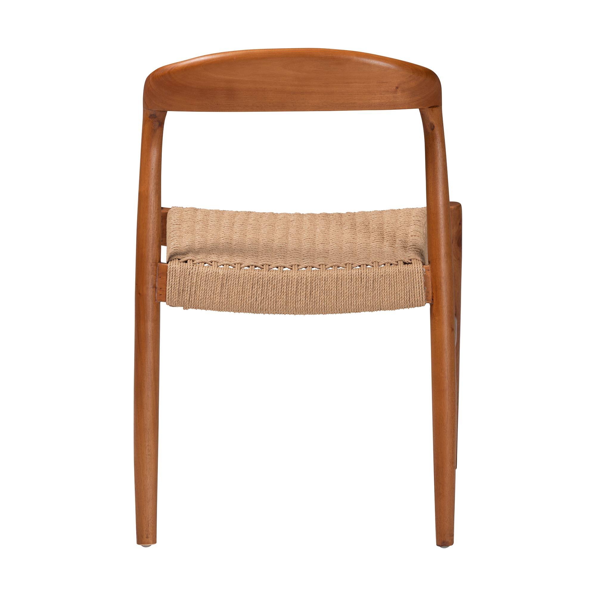 Back. bali & pari - Lorena Paper Loom Woven Dining Chair - Mahogany Wood Frame Accent Chair with Curved Back for Kitchen or Dining Room - Honey/Brown.