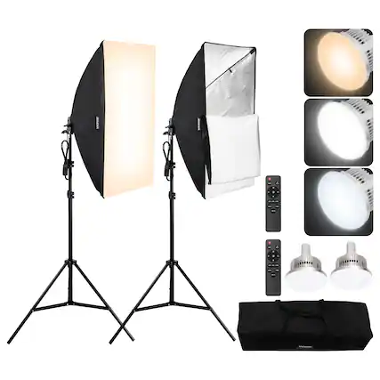 Front. VEVOR - Softbox Lighting Kit, 20" x 28", Professional Softbox with 45W 3000-6500K LED Bulbs, 3 Continuous Lighting Effects - Black.