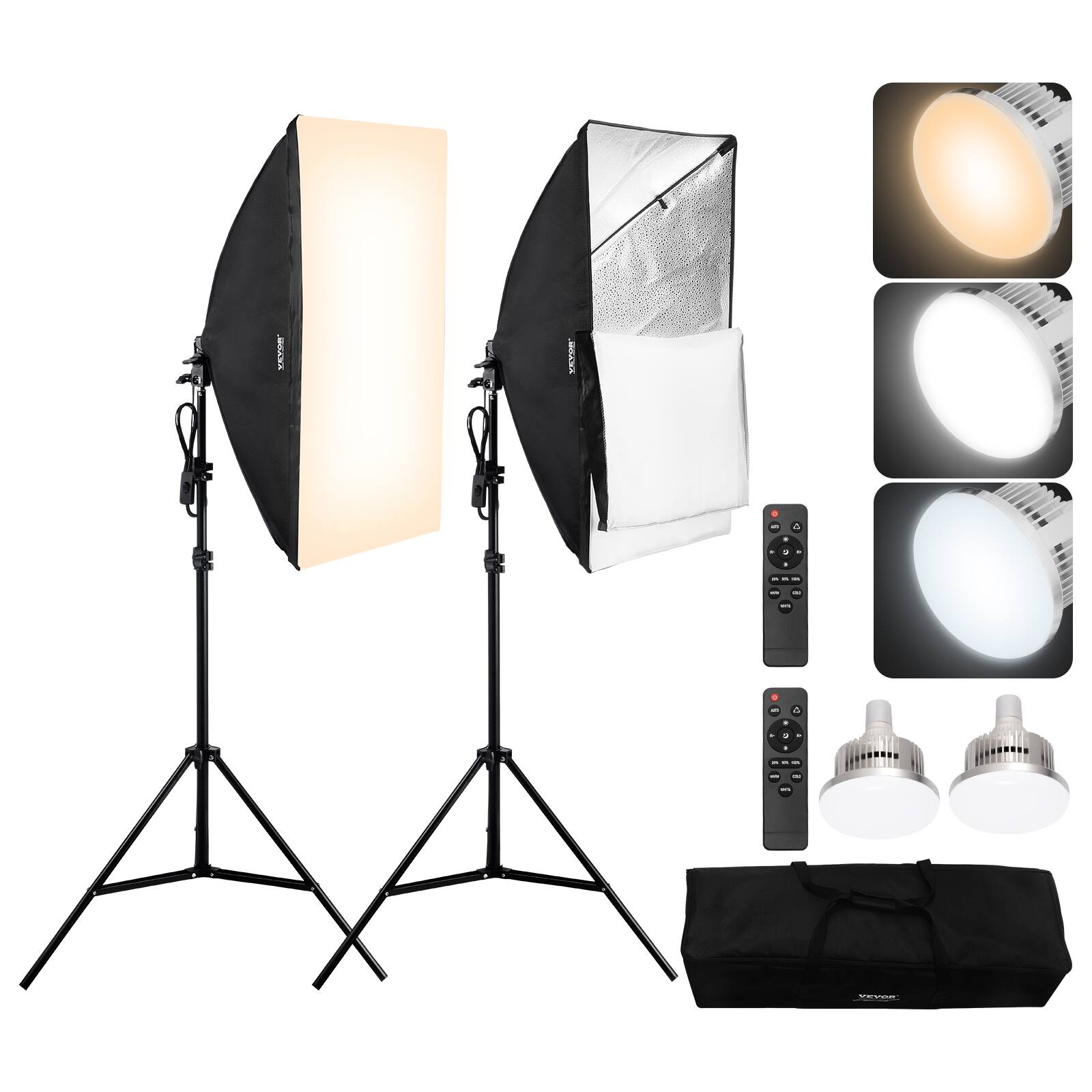 VEVOR - Softbox Lighting Kit, 20" x 28", Professional Softbox with 45W 3000-6500K LED Bulbs, 3 Continuous Lighting Effects - Black