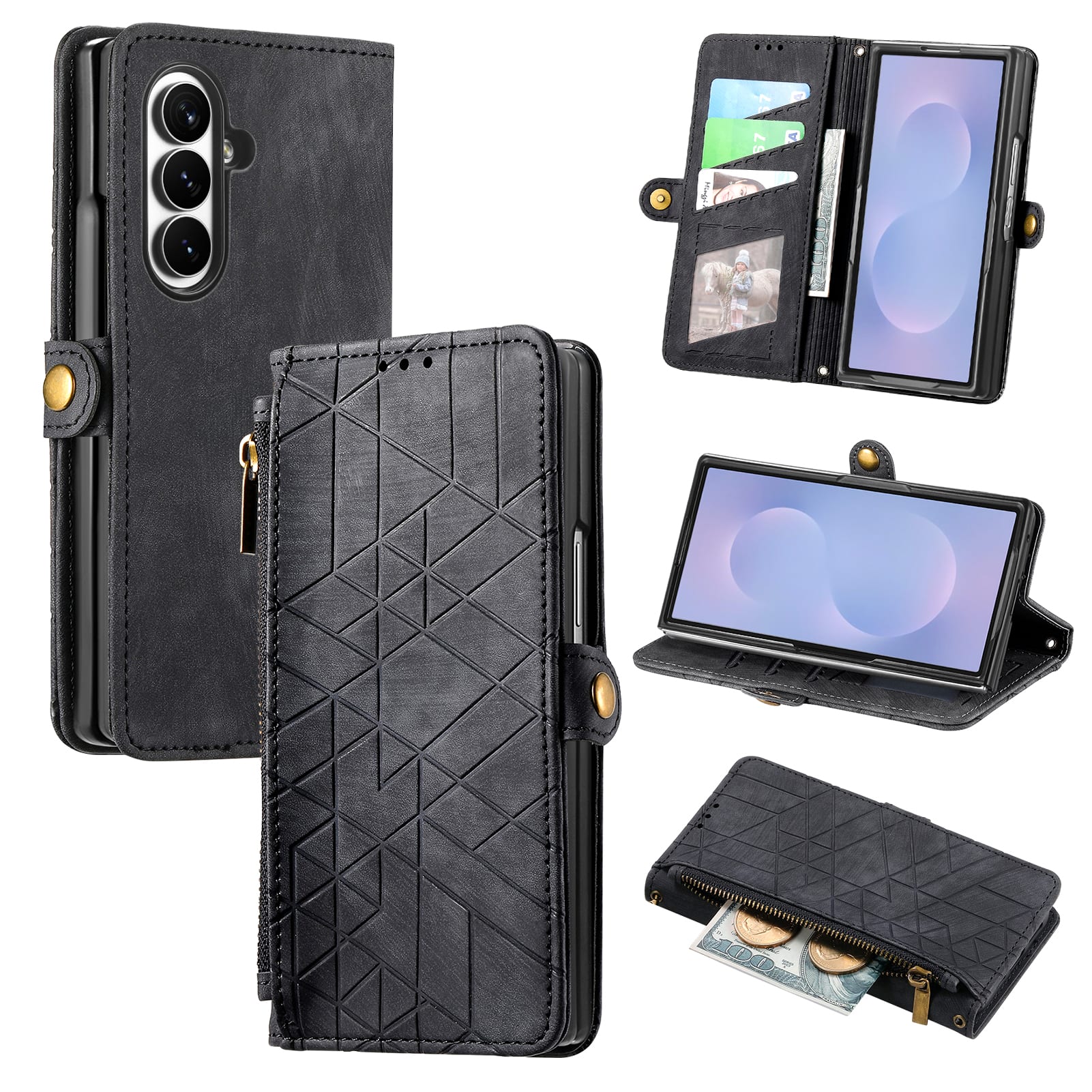 Dteck - Zipper Wallet Card Pocket Cover For Samsung Galaxy Z Fold 8 Ultra, Shockproof PU Leather Rugged Case - Black price history on PriceWatchPro