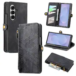 Dteck - Zipper Wallet Card Pocket Cover For Samsung Galaxy Z Fold 8 Ultra, Shockproof PU Leather Rugged Case - Black