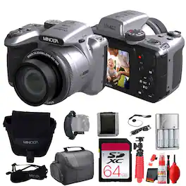 Bundle - Minolta - 20 Mega Pixels 40x Optical Zoom Digital Camera, 1080p FHD Video, Silver - Silver