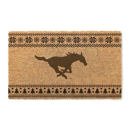 Front. Jardine - SMU Mustangs 18" x 30" Holiday Coir Doormat - Brown.