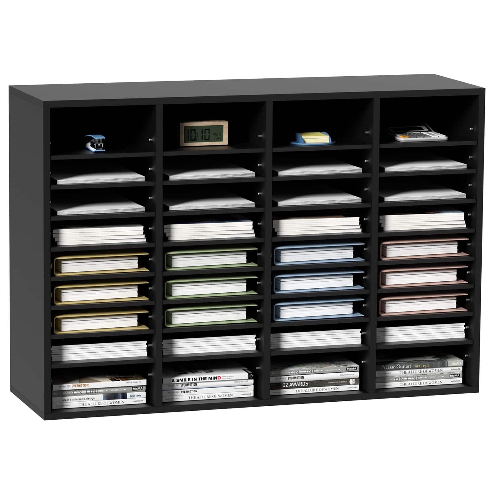 VEVOR - Wood Literature Organizer, 36 Compartments, File Sorter with Removable Shelves, Mailboxes Slot - Black price history on PriceWatchPro