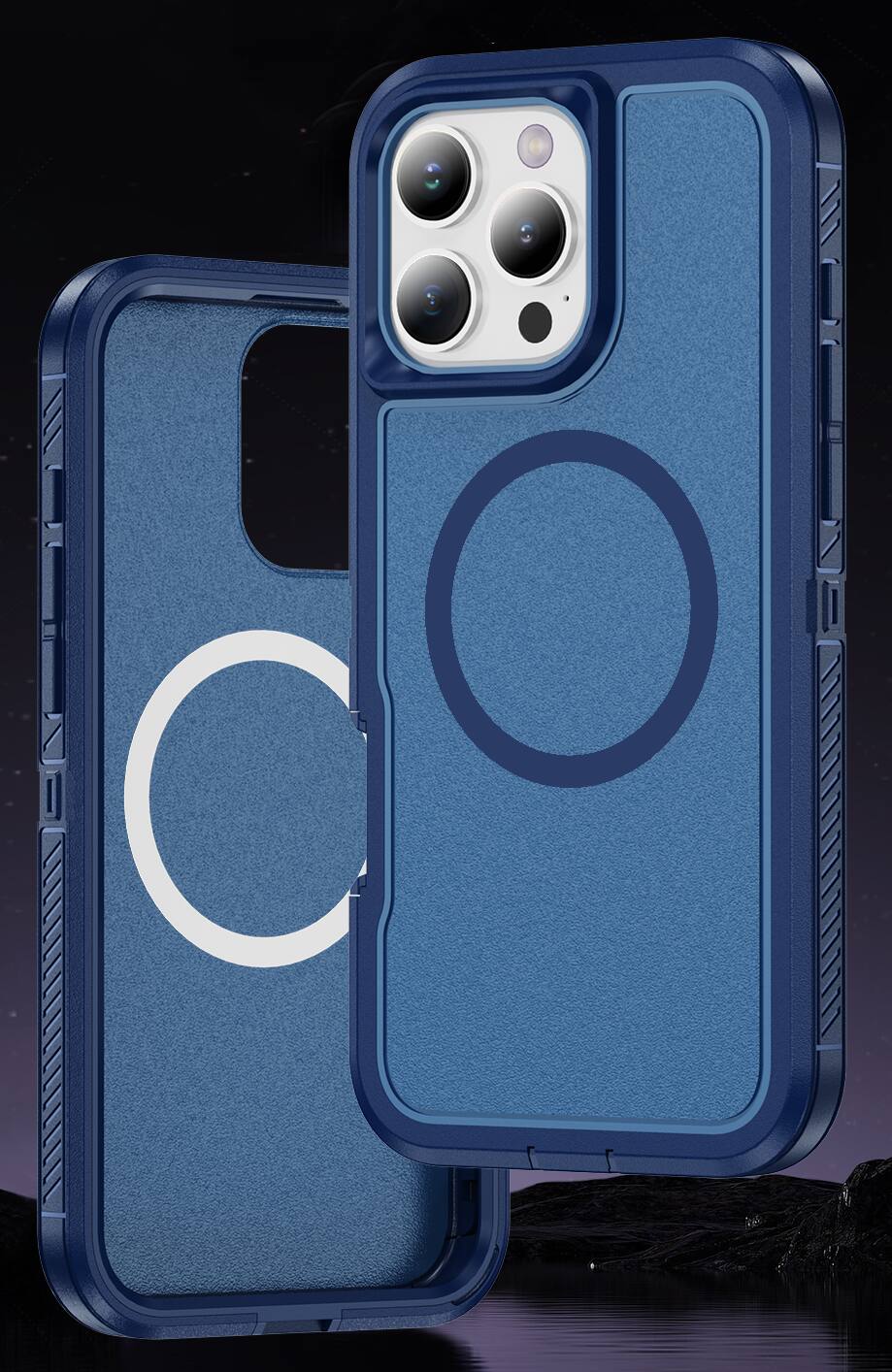 Alt View 7. Nakedcellphone - Tough Case for iPhone 16 Pro Max Phone - Dual Layer, Anti-Fingerprint, Compatible with MagSafe - Blue.