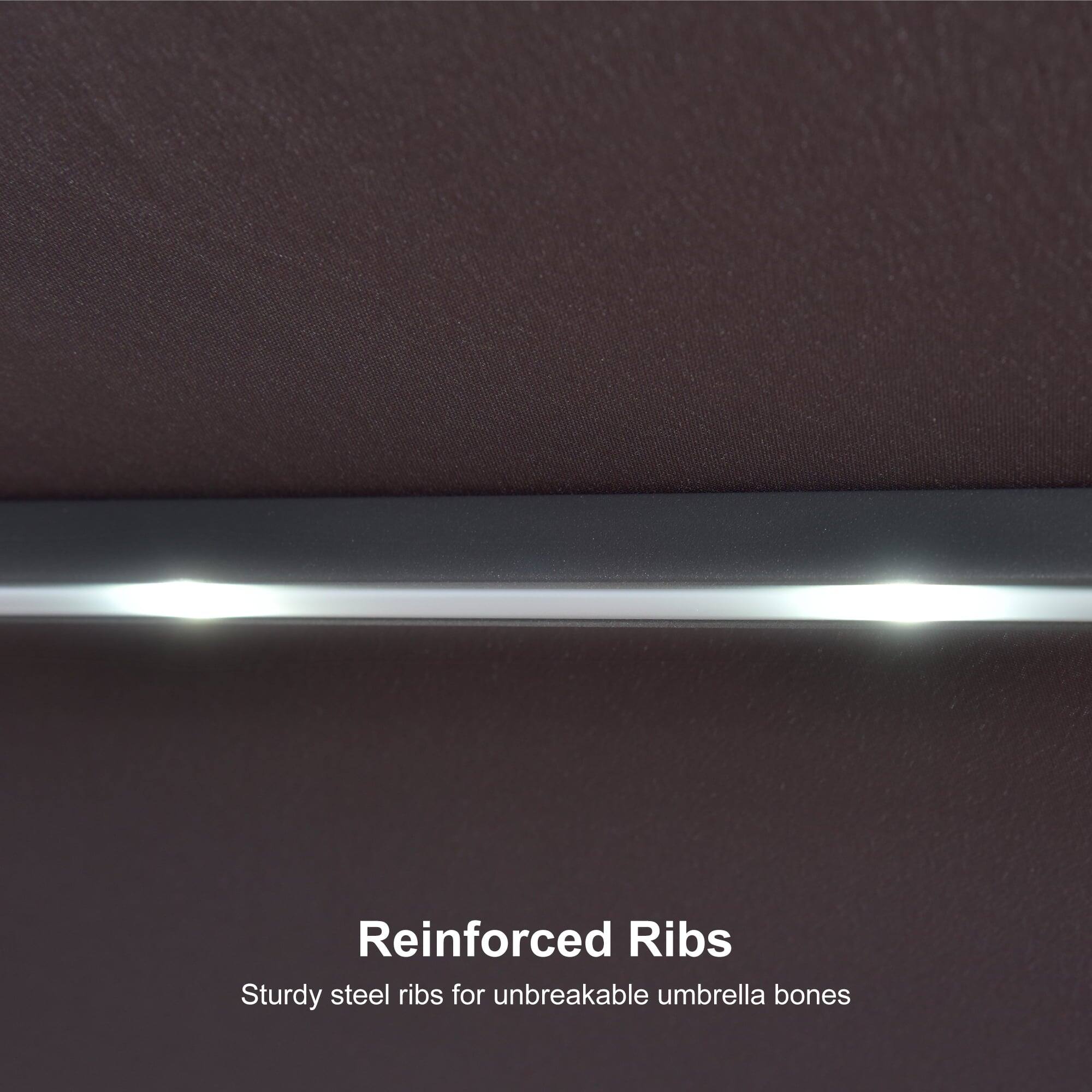 Reinforced Ribs  
Sturdy steel ribs for unbreakable umbrella bones
