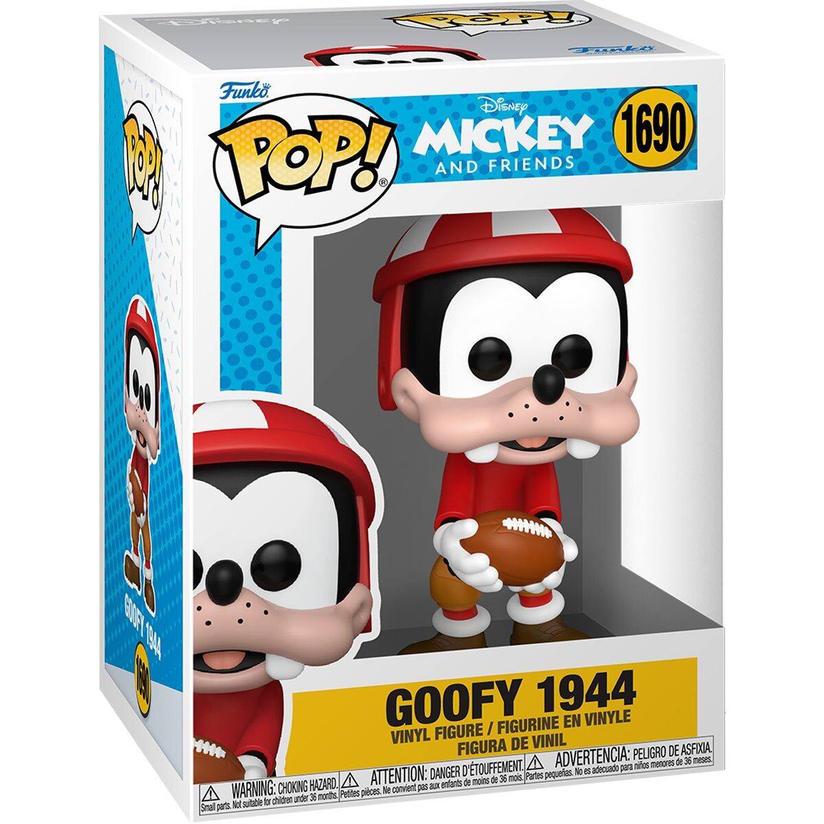 Disney Mickey and Friends  
Funko POP!  
1690  
Goofy 1944  
Vinyl Figure / Figurine en Vinyle / Figura de Vinil  
Warning: Choking Hazard. Small parts. Not suitable for children under 36 months.  
Advertencia: Peligro de asfixia. Piezas pequeñas. No es adecuado para menores de 36 meses.  
Attention: Danger de suffocation. Petites pièces. Ne convient pas aux enfants de moins de 36 mois.