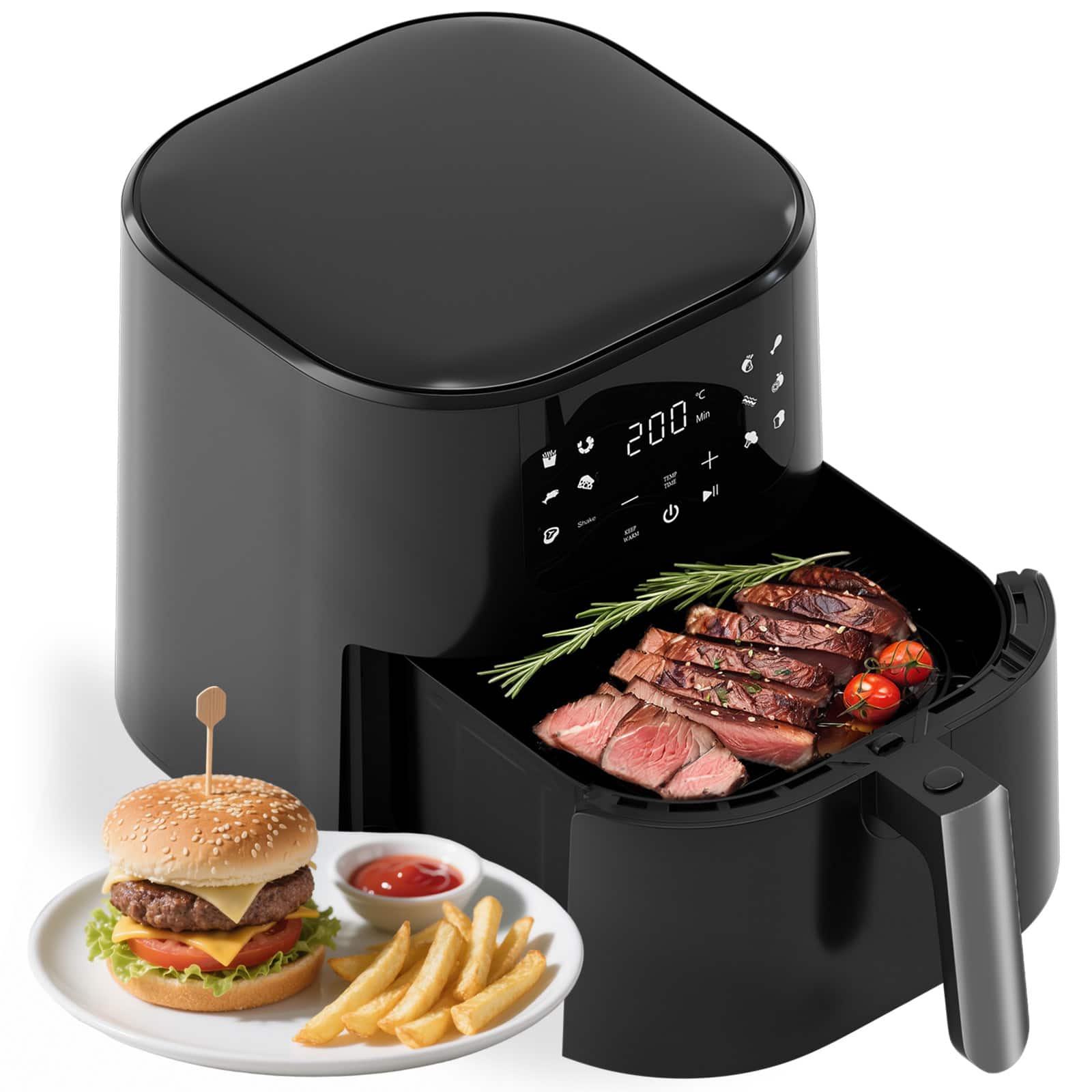 QIDO - Air Fryer 8-in-1 with 5 QT Capacity Air Fry, Roast, Broil, Reheats, Dehydrates, Less Oil - Black