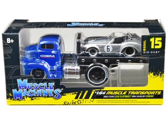 Muscle Machines
1:64 Muscle Transports
1950 Ford COE Flatbed / 1964 Shelby Cobra
*1:64 refers to the approximate scale; some variations may exist.
*1/64 fait référence à la taille approximative de l'échelle; certaines variantes peuvent exister.
MAPIES 8+
COBRA POWERED DY
1HM MODEL 15
DIE-CAST
Fiesta
6