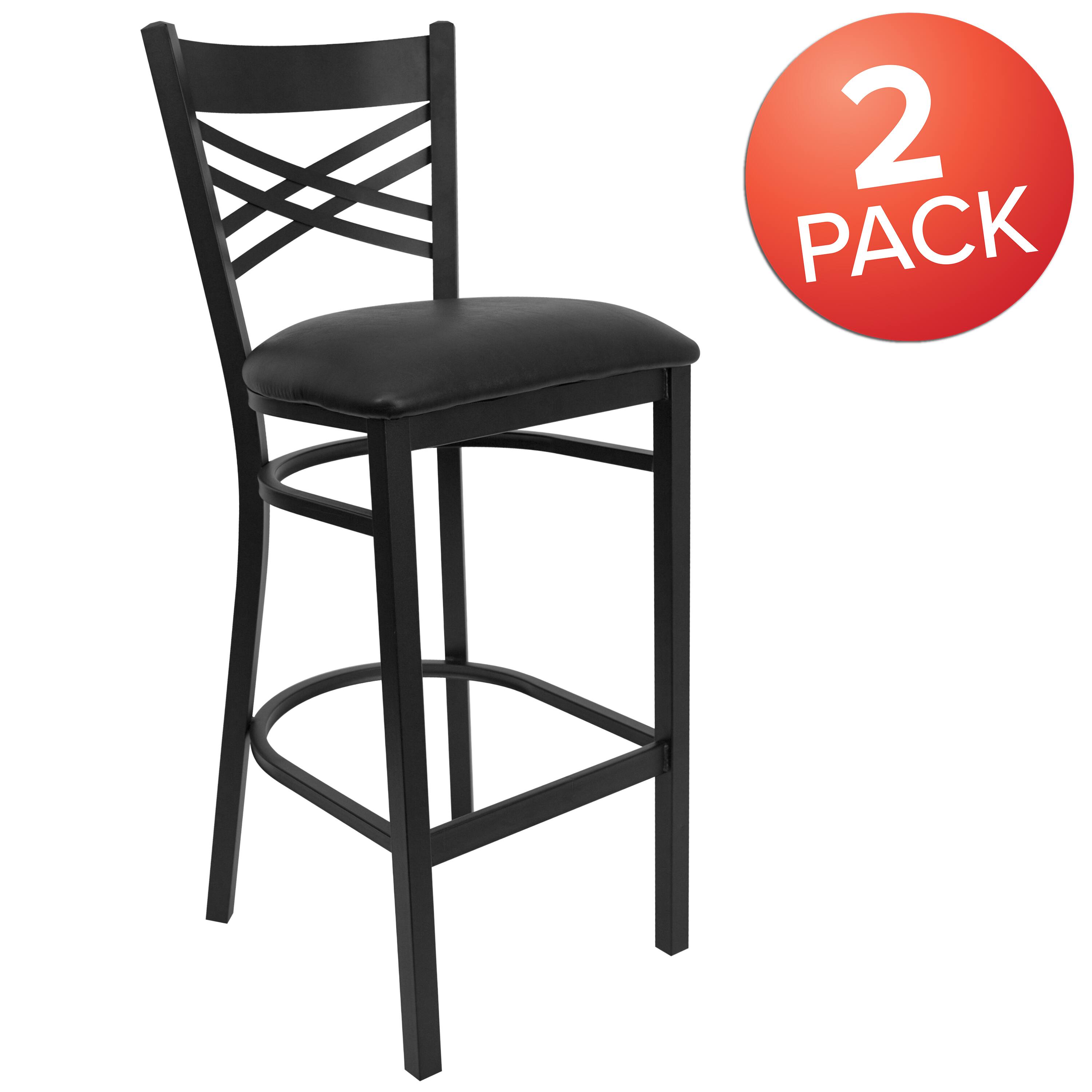 Alt View 1. Emma + Oliver - 2 Pack "X" Back Metal Restaurant Barstool - Black Vinyl Seat/Black Metal Frame.