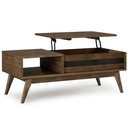 Front. Simpli Home - Clarkson Lift Top Coffee Table - Rustic Natural Aged Brown.