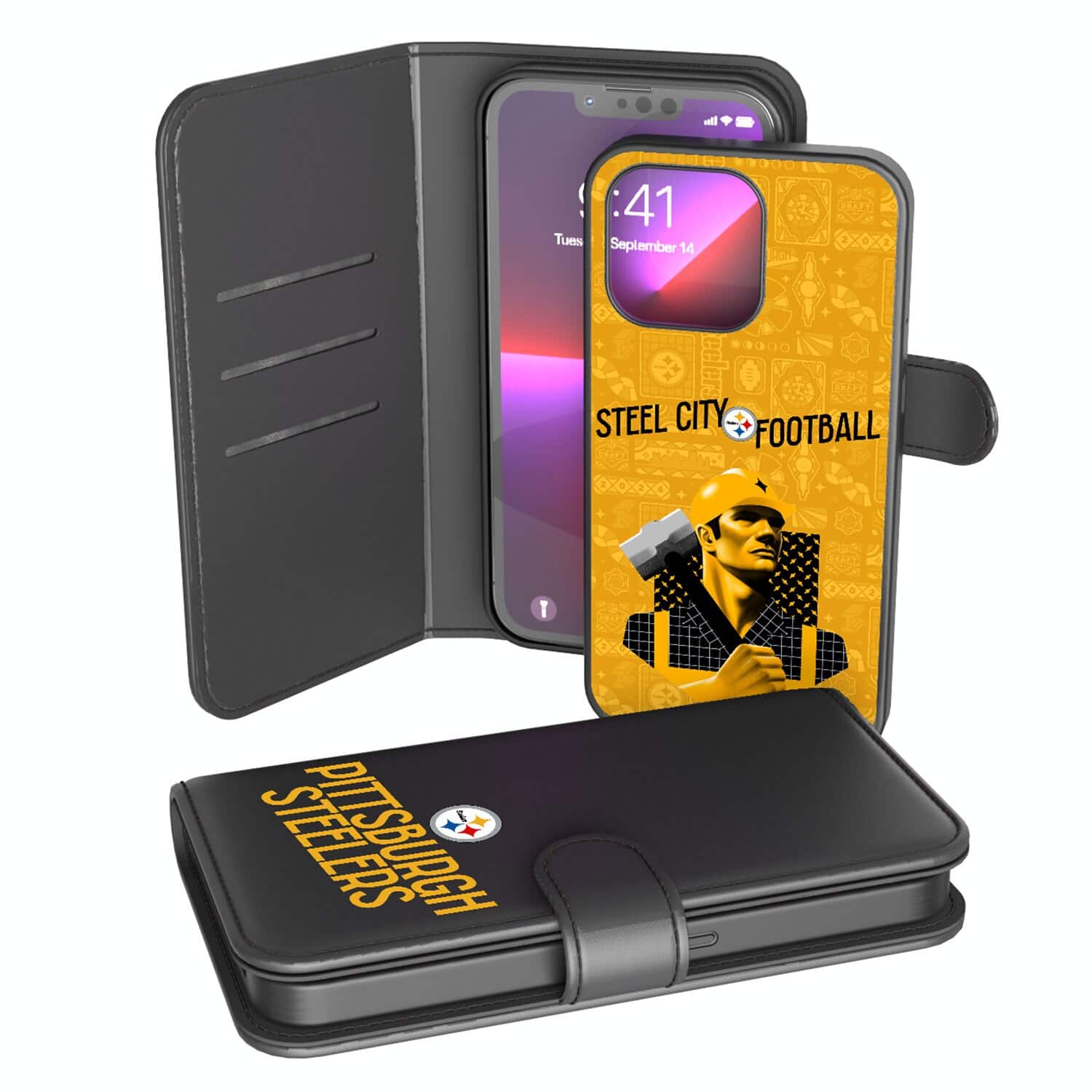 Keyscaper - NFL - Pittsburgh Steelers iPhone Wallet Case - 14 - Black