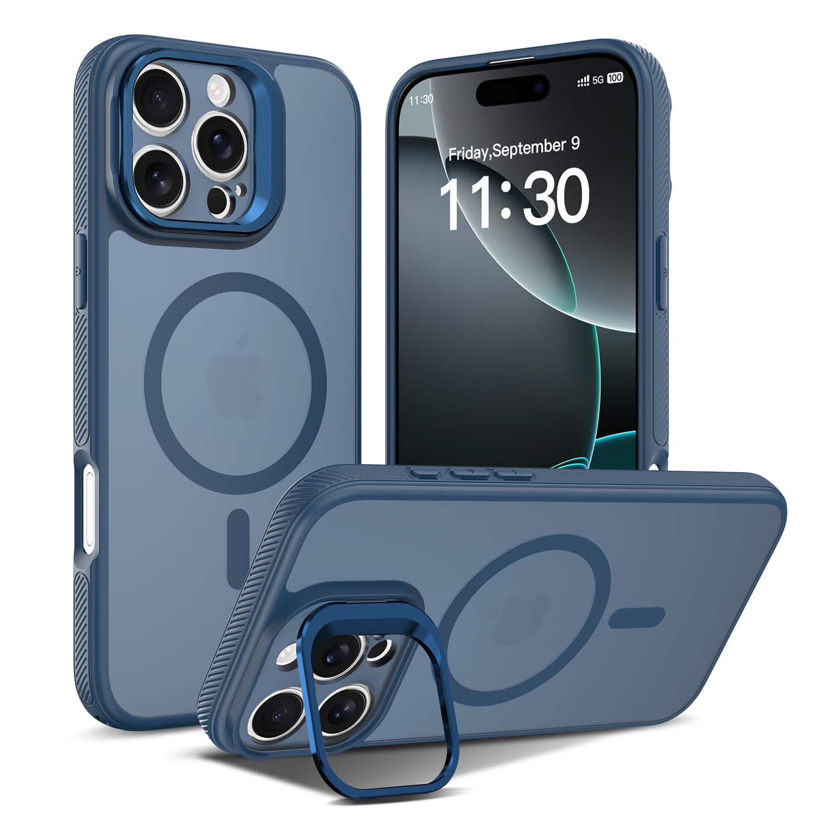 UUCOVER - Magnetic Case for iPhone 16 Pro,Shockproof TPU+PC Matte Case Compatible with MagSafe Hidden Camera Kickstand Cover - Navyblue