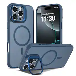 UUCOVER - Magnetic Case for iPhone 16 Pro,Shockproof TPU+PC Matte Case Compatible with MagSafe Hidden Camera Kickstand Cover - Navyblue