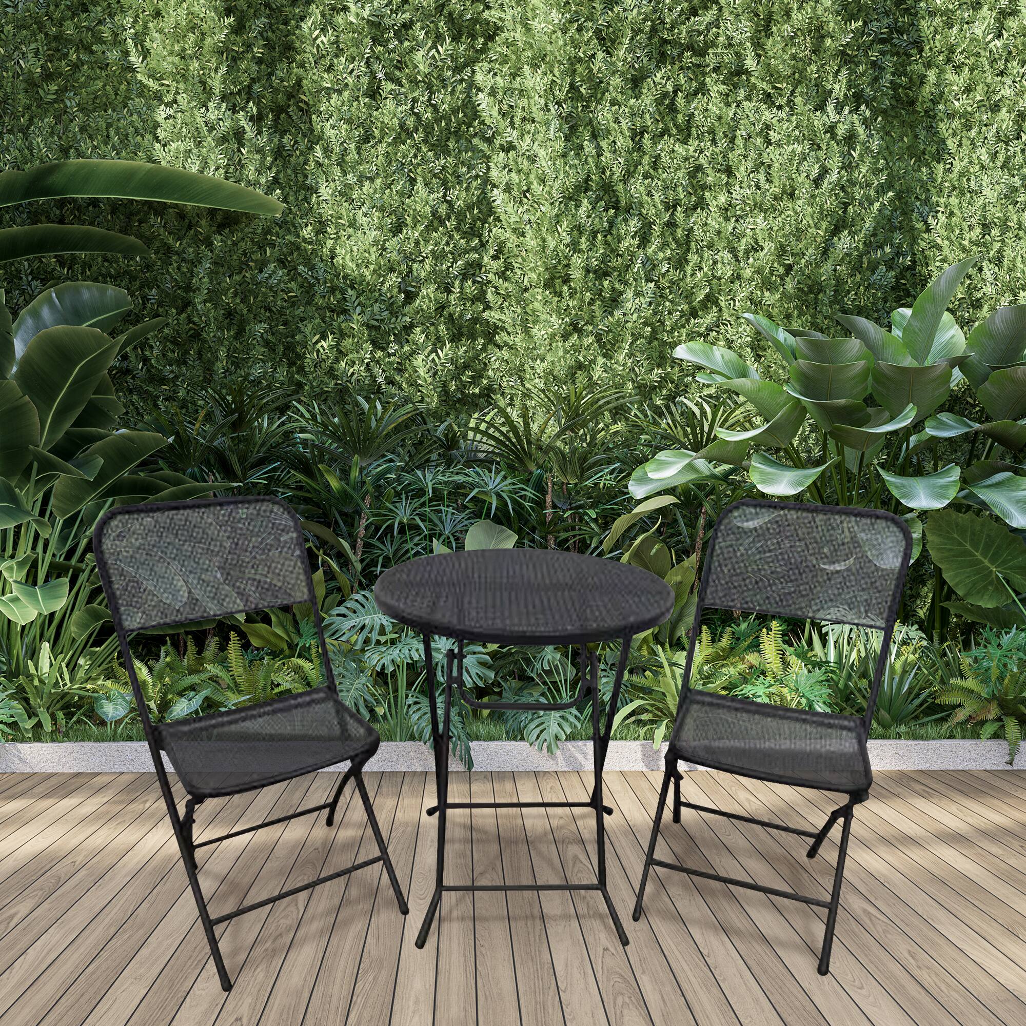 Alt View 2. Four Seasons Courtyard - Four Seasons Courtyard Padova Foldable 3 Piece Steel Bistro Dining Set, Black - Black.